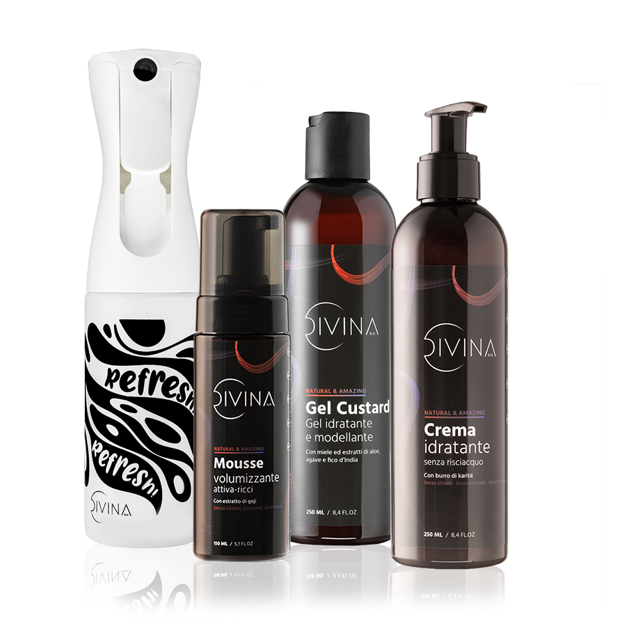 Kit Curly Summer trattamento completo specifico per l'estate per capelli  mossi, ricci, super-ricci, afro by Divina BLK, 4 prodotti