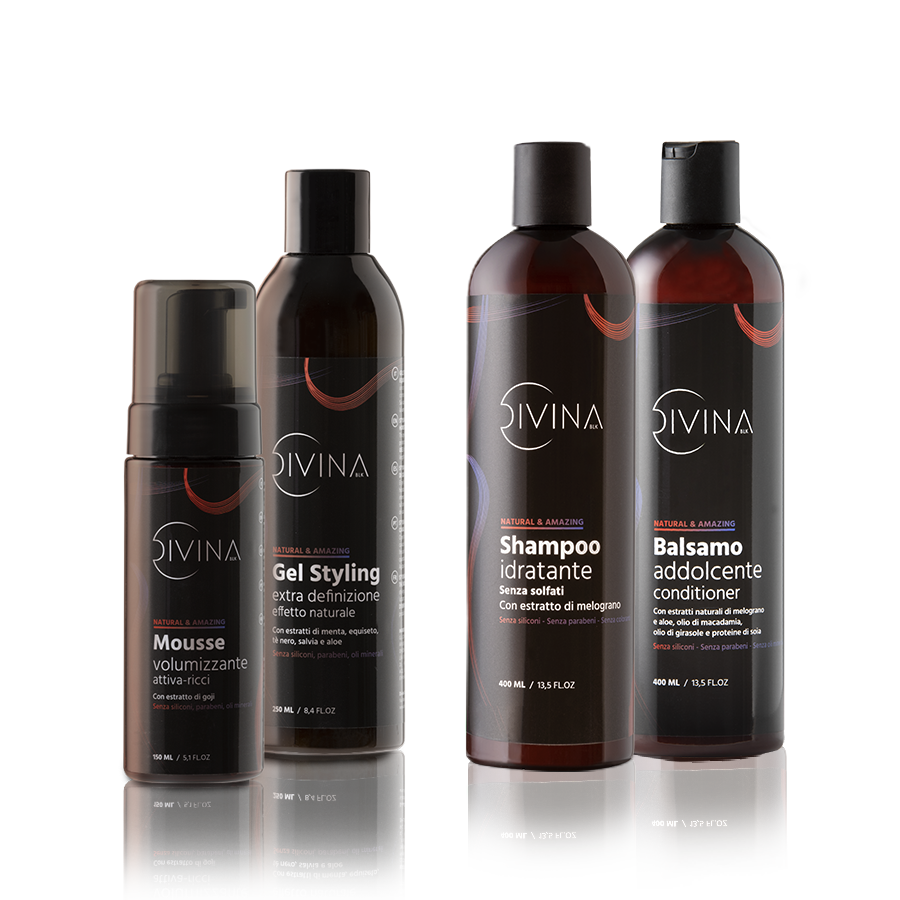 Kit Curly Summer trattamento completo specifico per l'estate per capelli  mossi, ricci, super-ricci, afro by Divina BLK, 4 prodotti